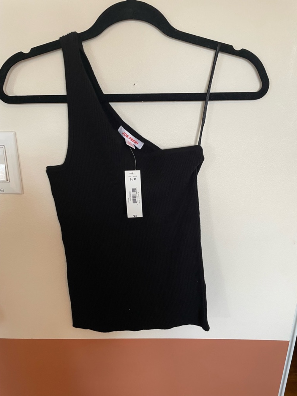 Joe fresh Asymmetric One-Shoulder Black Tank Top